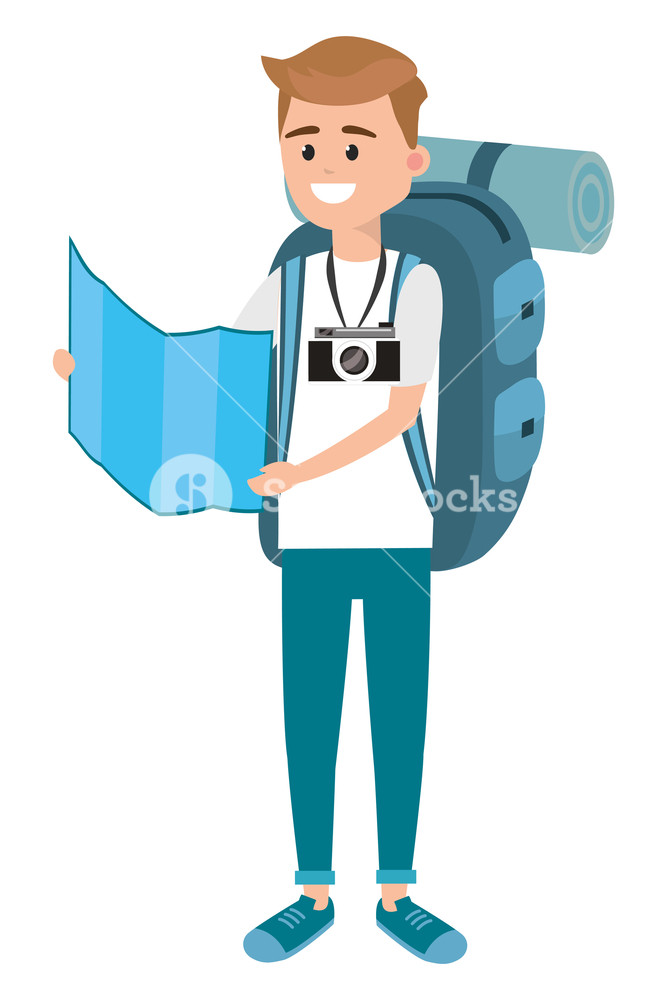 667x1000 Young Man Backpacker Tourist Cartoons Vector Illustration Graphic