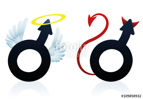 500x346 Male Symbol As Good Boy Angel And Bad Boy Devil Isolated Vector