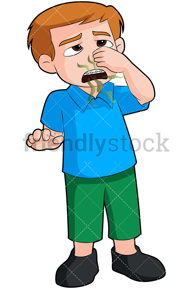 800x1200 Boy With Bad Breath Closing Nose Vector Cartoon Clipart
