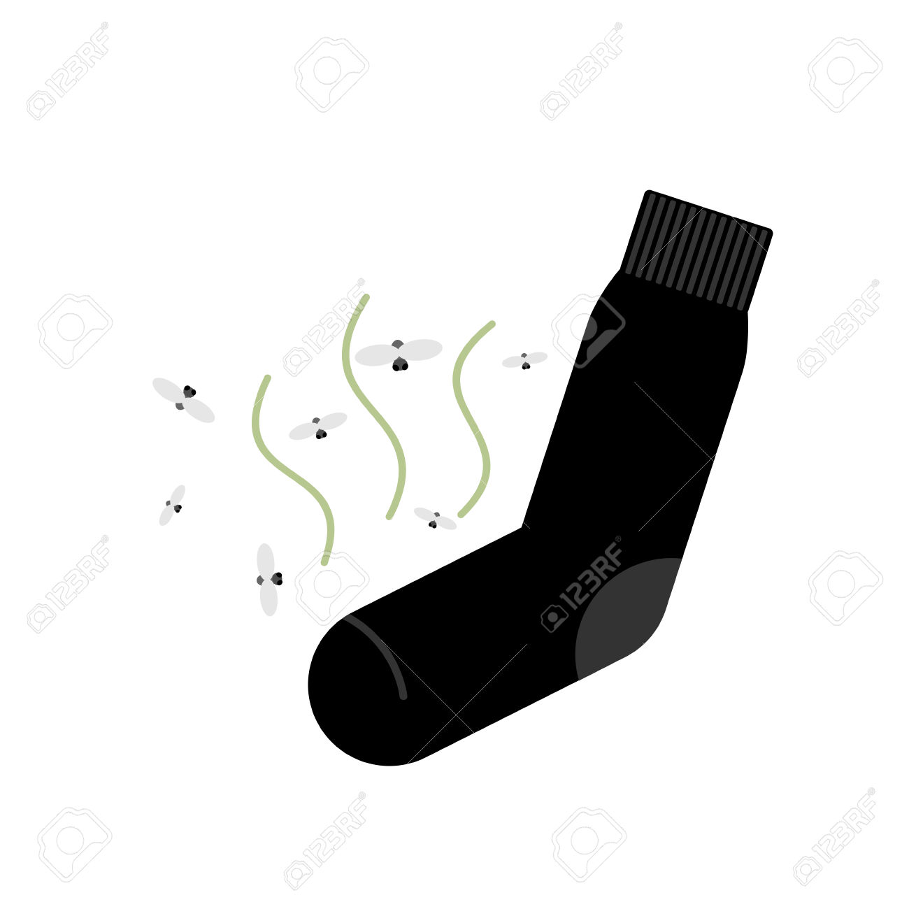 1300x1300 Dirty Smelly Sock With A Bad Smell And Flies Vector Illustratio