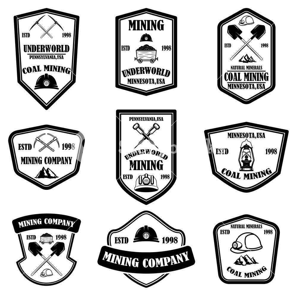 1000x1000 Set Of Coal Mining Company Emblem Templates Design Element