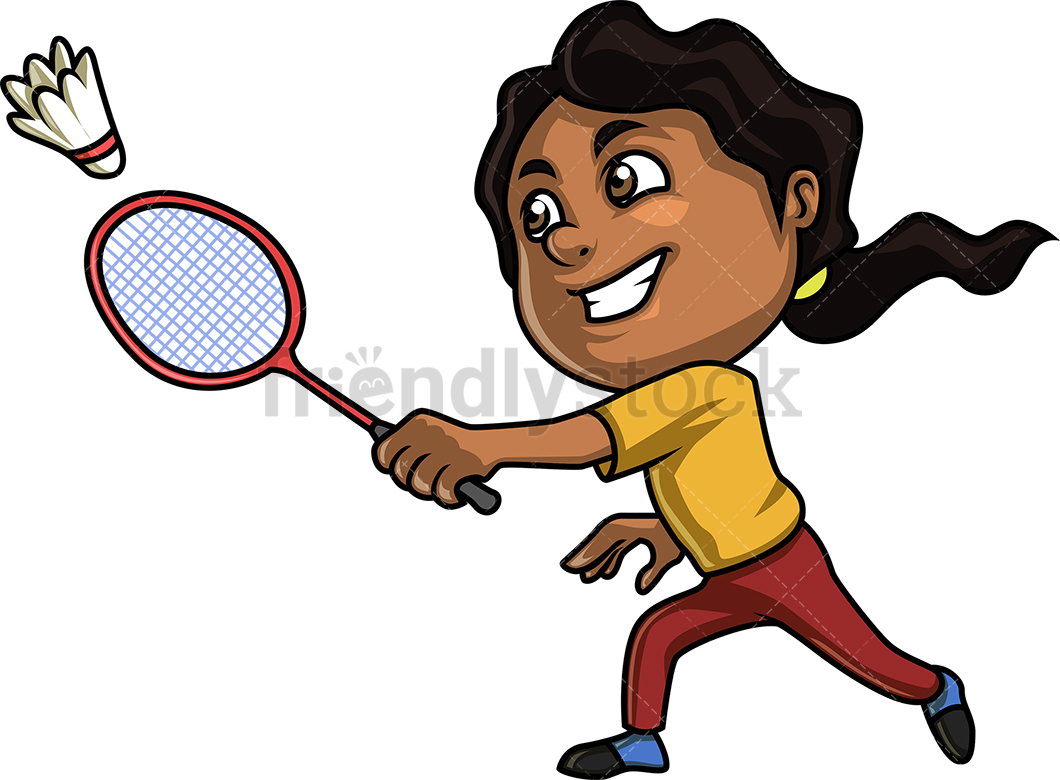 1060x780 Black Girl Playing Badminton Cartoon Clipart Vector
