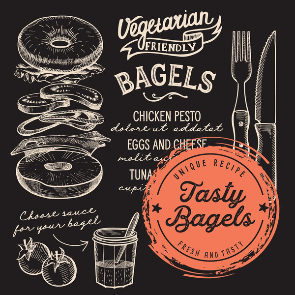 600x600 Bagel Menu Template Design Vector Free Download