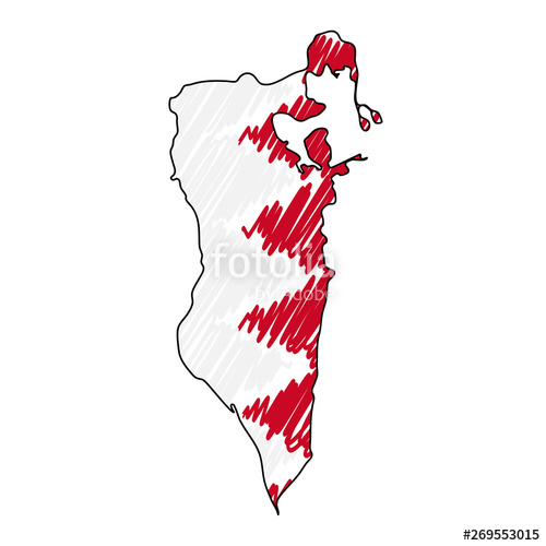 500x500 Bahrain Map Hand Drawn Sketch Vector Concept Illustration Flag