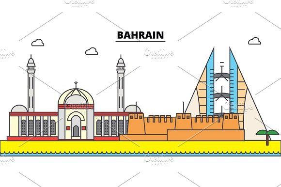 Bahrain Outline City Skyline, Linear Illustration, Banner, Travel 580x386 Bahrain Outline City Skyline, Linear Illustration, Banner, Travel