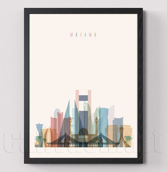 570x586 Manama Bahrain City Skyline Silhouette Urban Cityscape Print