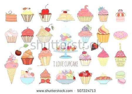 450x323 Hand Drawn Set Of Doodle Style Sweet Elements Cupcake And Vector