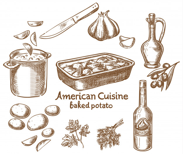 626x525 Baked Potatoes And Ingredients Vector Premium Download