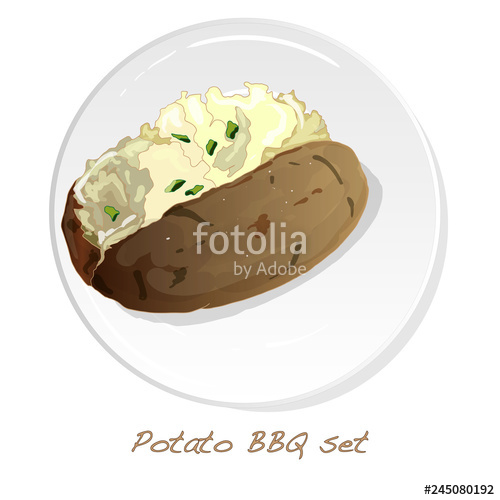 500x500 Potato Bbq Vector Illustration Set Isolated White Background