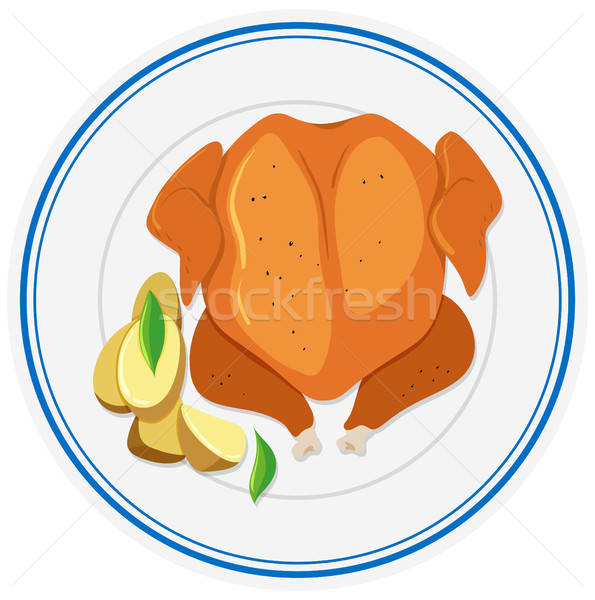 595x600 Roast Chicken And Baked Potatoes Vector Illustration Daniel Cole