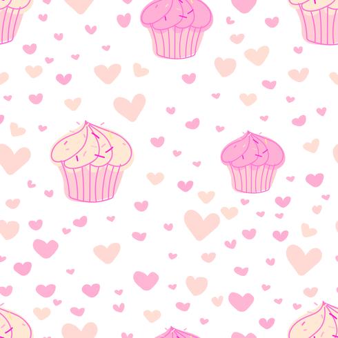 490x490 Cupcakes Pattern Background, Cute Bakery Pattern, Vector