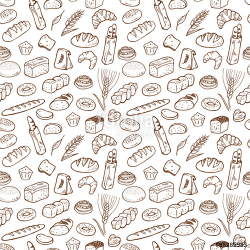 500x500 Hand Drawn Bakery Seamless Pattern Background Stock Image