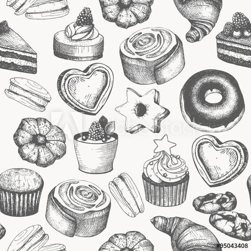 500x500 Vintage Bakery Background Vector Pastry Seamless Pattern