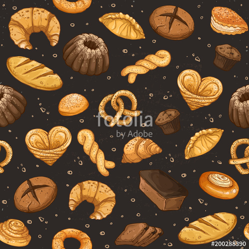 500x500 Bakery Background Vector Seamless Pattern With Pastry Hand Drawn