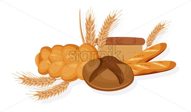 623x367 Bakery Vector Bread, Bread Roll, Croissant Front View Detailed