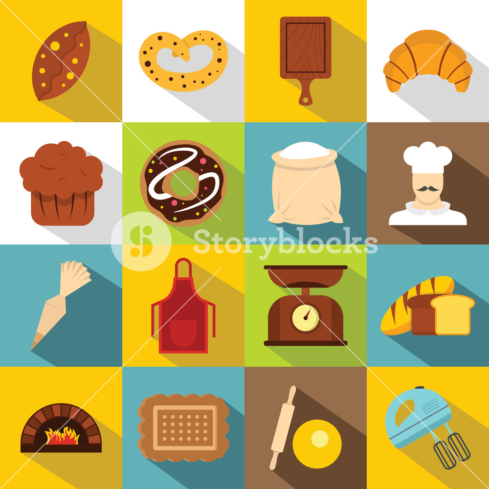 1000x1000 Bakery Icons Set Flat Illustration Of Bakery Vector Icons