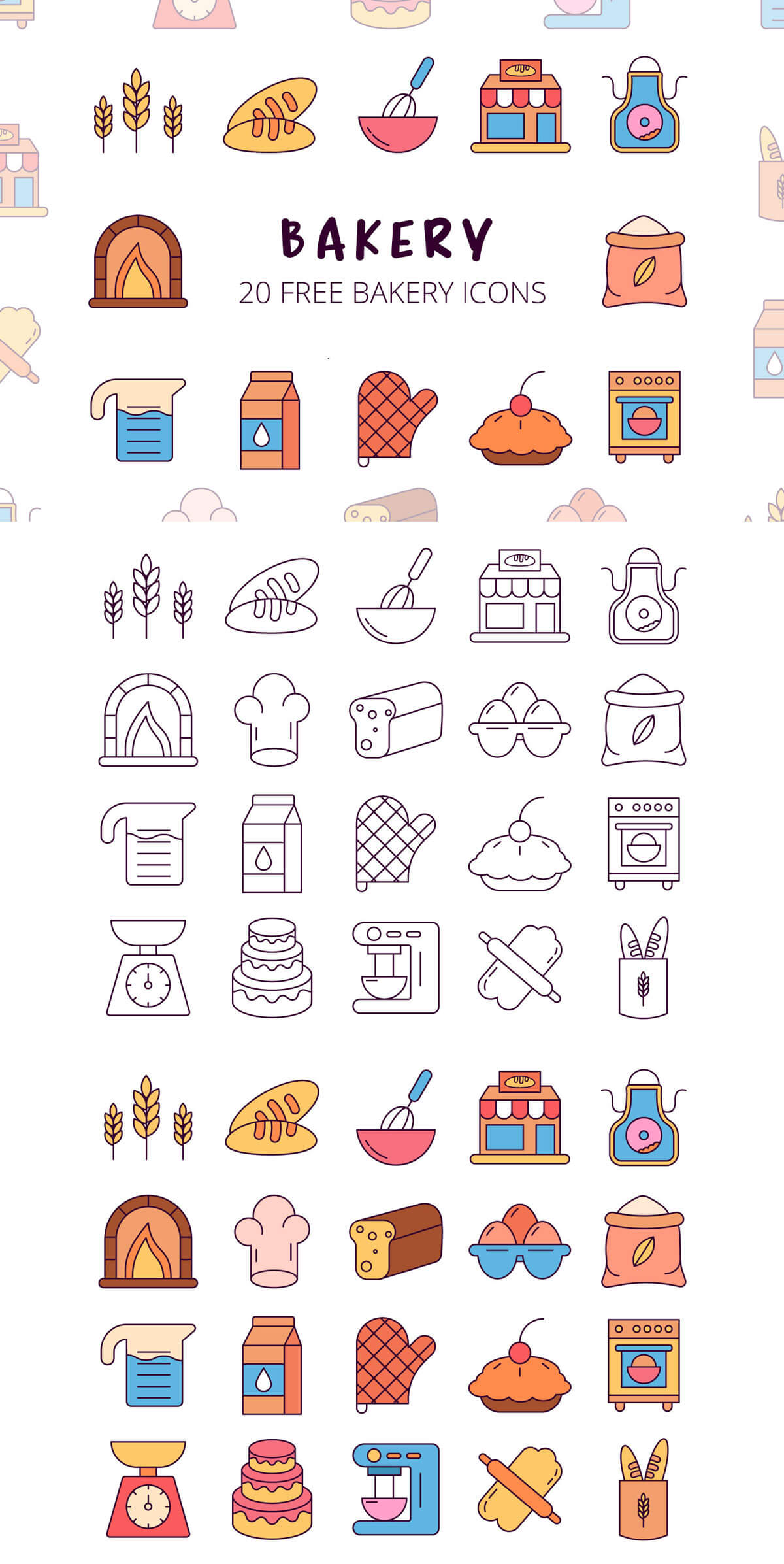1200x2393 Free Bakery Vector Icon Set