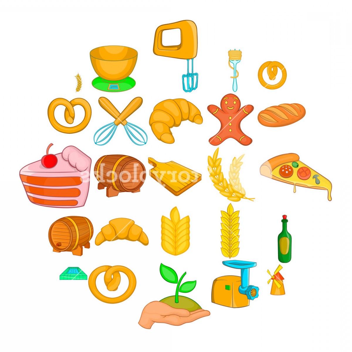 1200x1200 Fresh Bakery Icons Set Cartoon Set Of Fresh Bakery Vector Icons