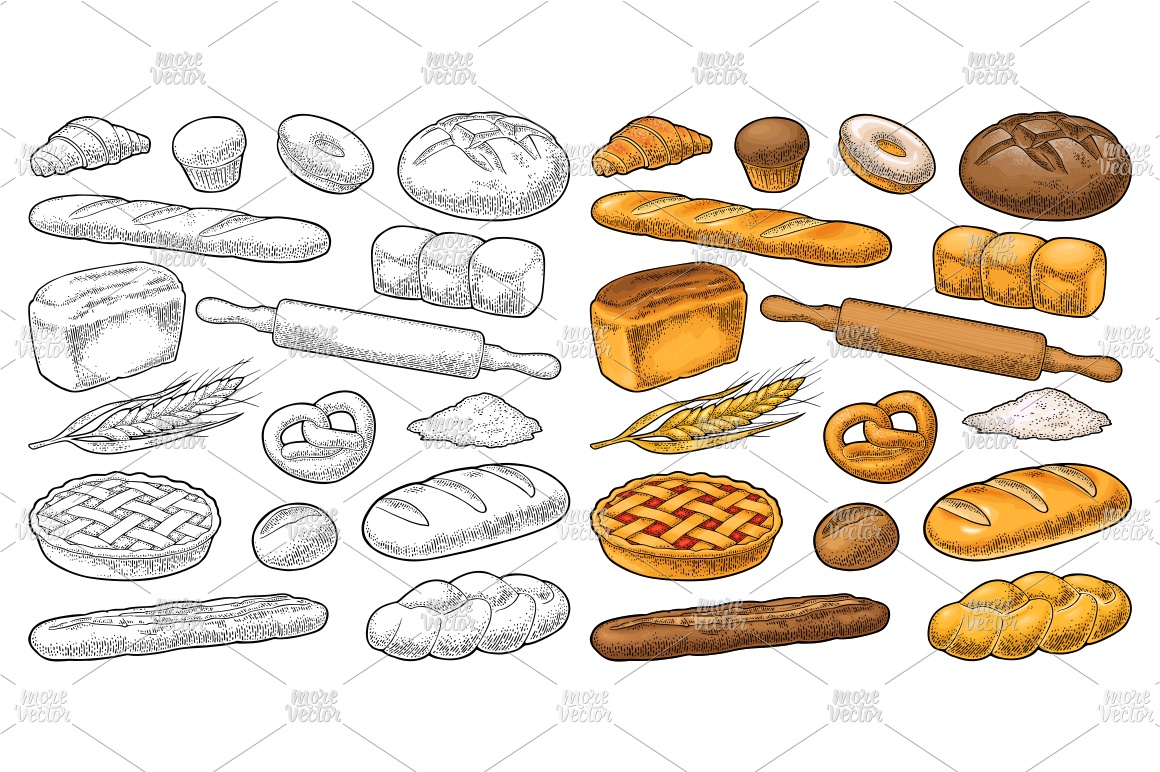 1160x772 Set Bakery Vector Vintage Engraving