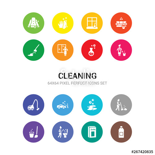 500x500 Cleaning Vector Icons Set Included Acid, Baking Soda, Bathtub