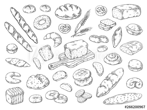 500x375 Hand Drawn Bakery Doodle Bread Sketch, Wheat Flour Types Of Bread