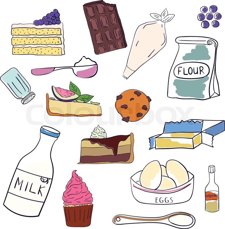 785x800 Hand Drawn Set Of Baking Ingredients Stock Vector Colourbox