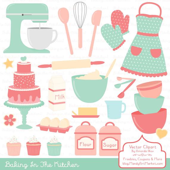 570x570 Professional Baking Clipart Vectors In Mint And Coral Etsy