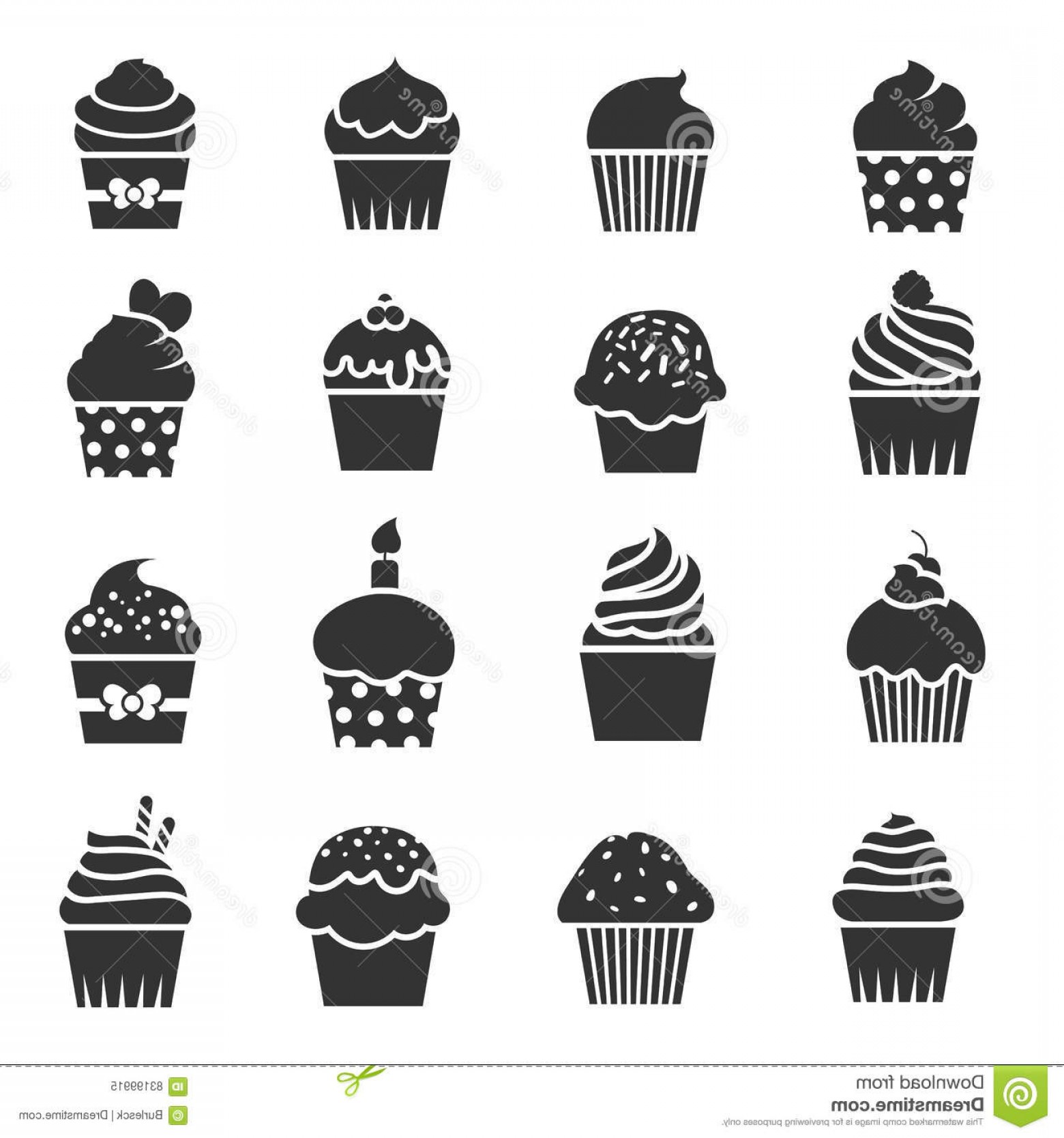 1560x1668 Stock Illustration Cupcake Icons Dessert Baking Black White Signs