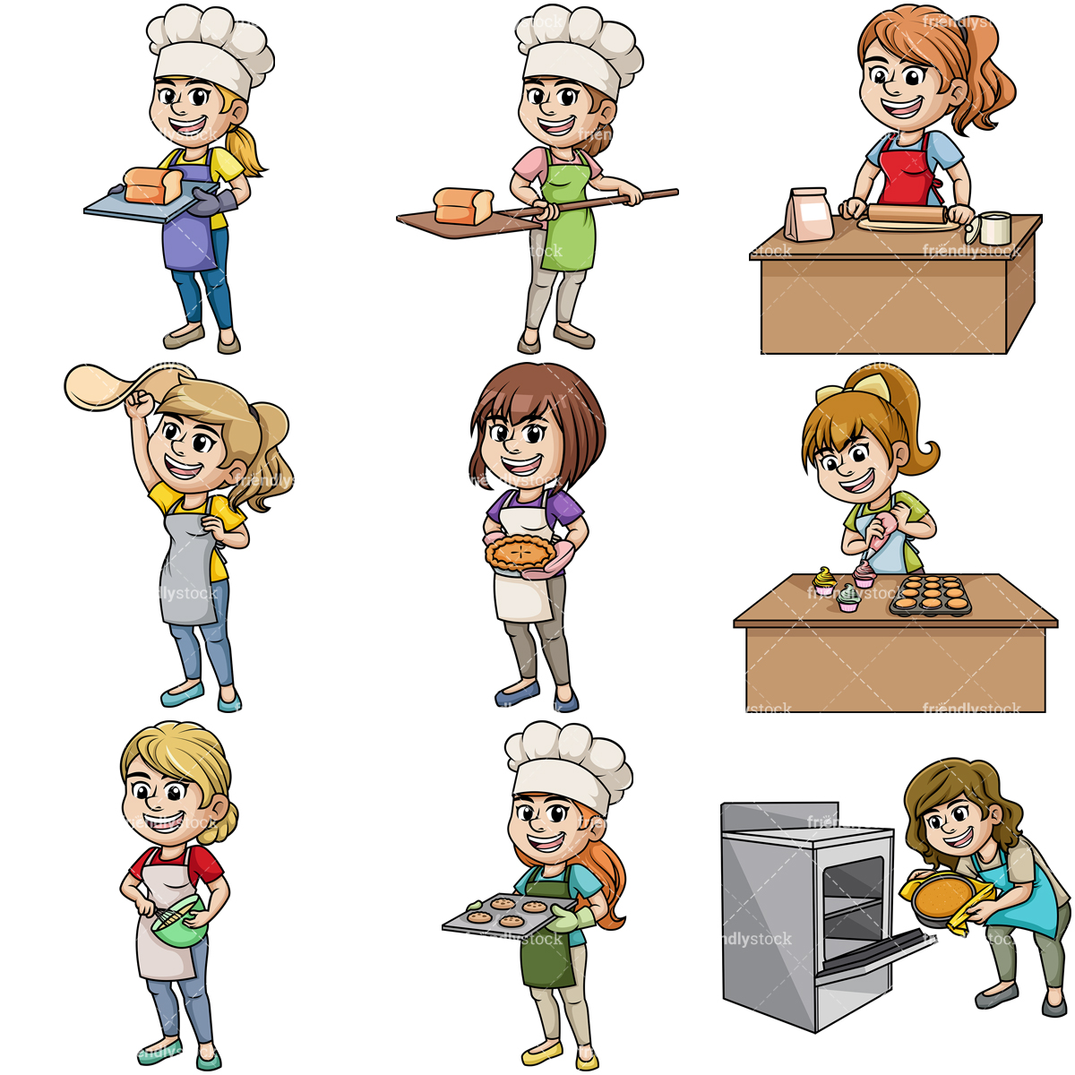 1200x1200 Women Baking Cartoon Vector Clipart