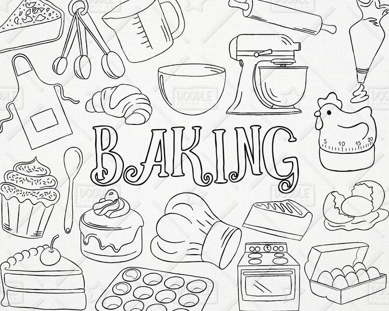 794x635 Doodle Baking Vector Pack Kitchen Clipart Pastry Clipart Etsy