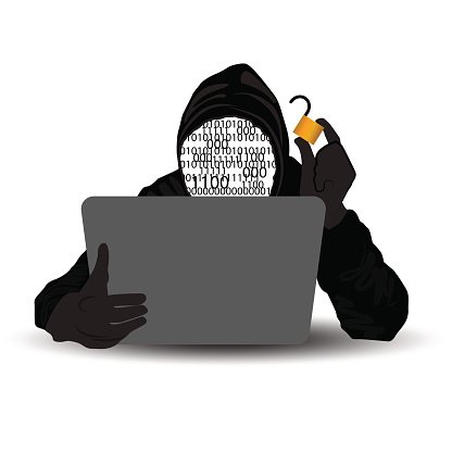 416x416 Vector Hacker With Computer Wearing Balaclava Stock Vectors