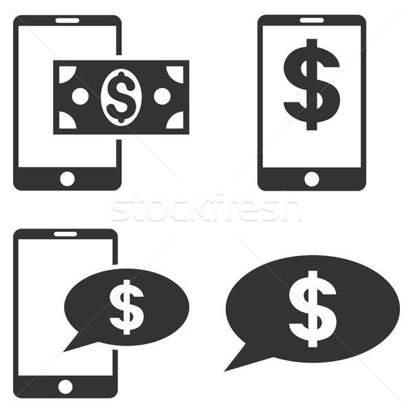 600x600 Mobile Financial Balance Vector Flat Icon Set Vector Illustration