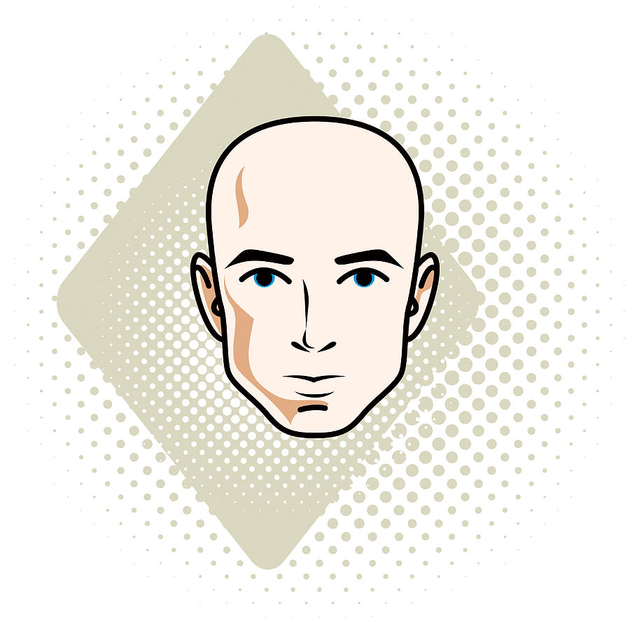 900x900 Man Face, Human Head Vector Character, Handsome Bald Male