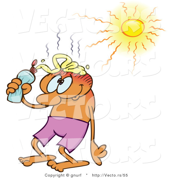 600x620 Vector Of A Cartoon Man Putting Sunblock On His Bald Head On A Hot