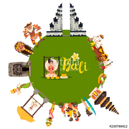 500x500 Bali Abstract World Vector Illustrated Poster With Bali Landmark