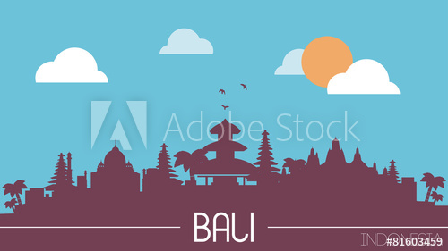 500x281 Bali Indonesia Skyline Silhouette Flat Design Vector