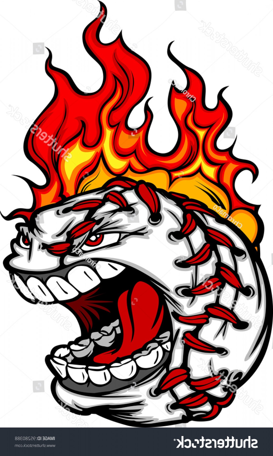 1148x1920 Flaming Baseball Ball Face Cartoon Vector Handandbeak
