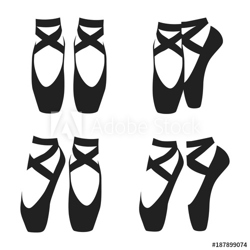 Vector Black Silhouette Set Of Ballet Shoes In Classic Positions 500x500 Vector Black Silhouette Set Of Ballet Shoes In Classic Positions