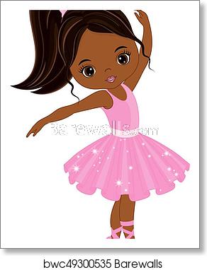 292x382 Vector Cute Little African American Ballerina Dancing, Art Print