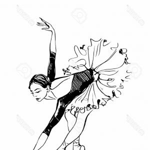 300x300 Photostock Vector Ballerina Girl Dancing Black And White Sketch