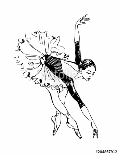 386x500 Ballerina Girl Dancing Black And White Sketch Ballet Vector