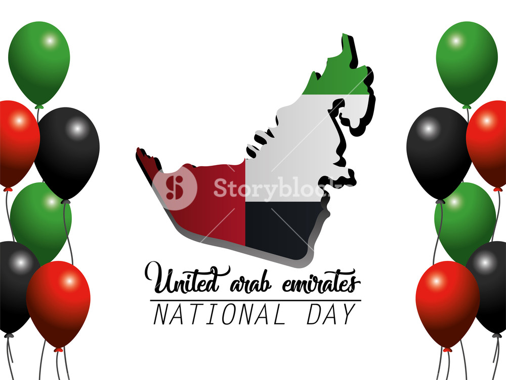 1000x750 Uae National Map With Flag And Balloons Vector Illustration