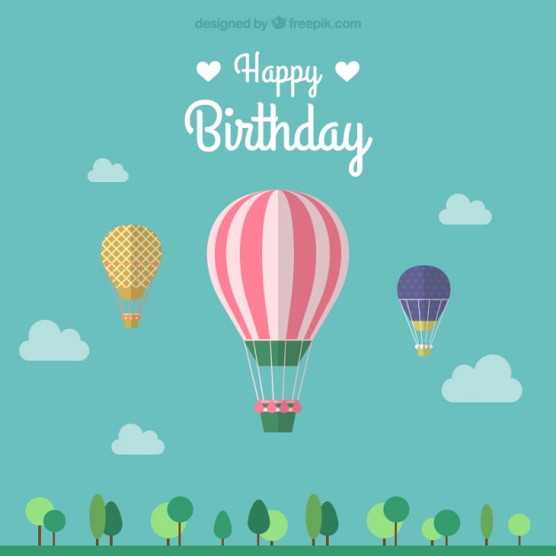626x626 Birthday Card With Three Hot Air Balloons Vector Free Download