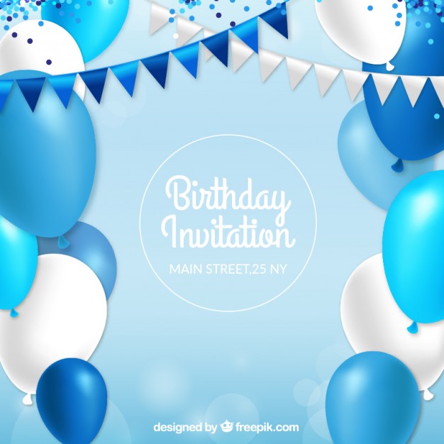 626x626 Birthday Invitation With Blue Balloons Vector Free Download
