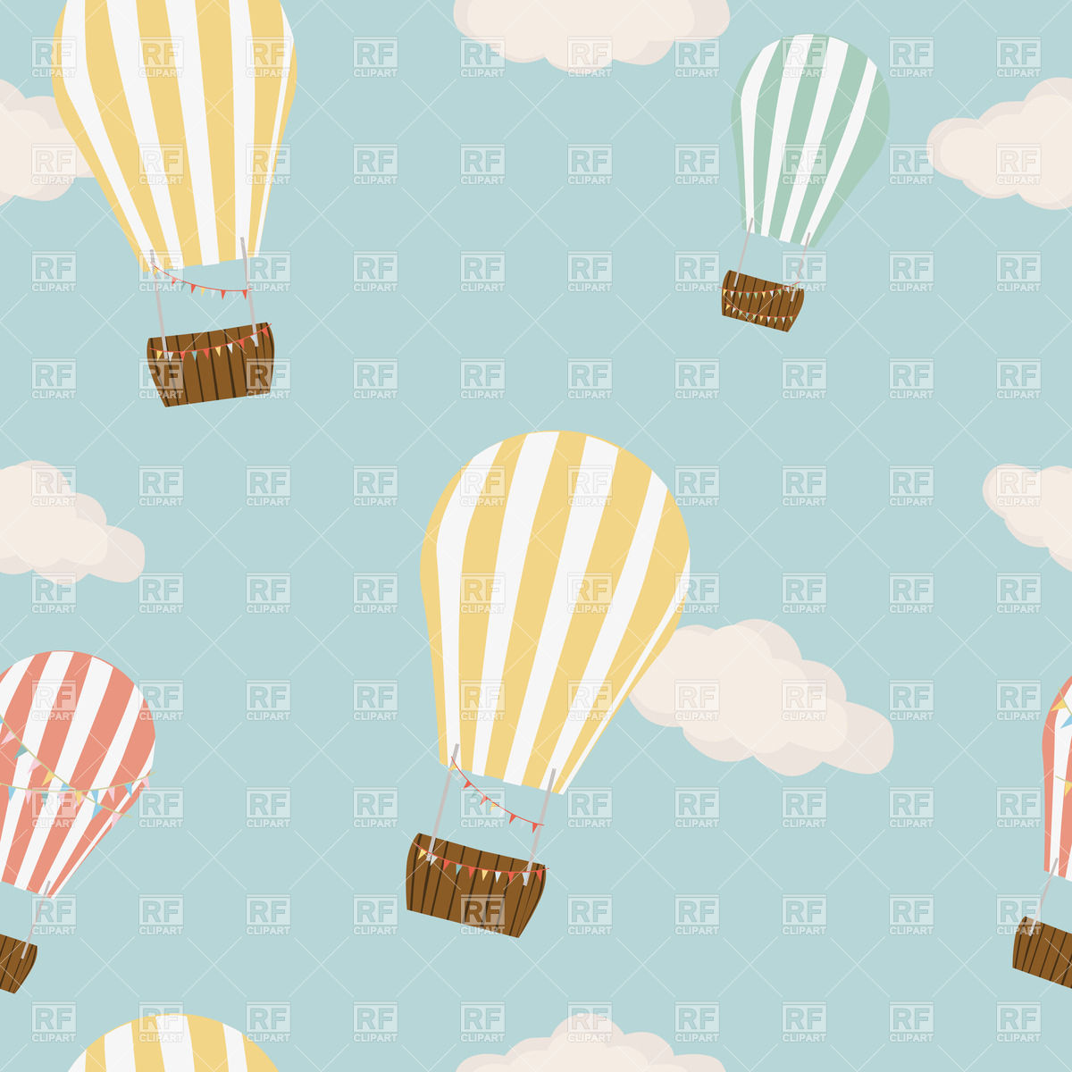 Seamless Background With Striped Hot Air Balloon In Cloudy Sky 1200x1200 Seamless Background With Striped Hot Air Balloon In Cloudy Sky