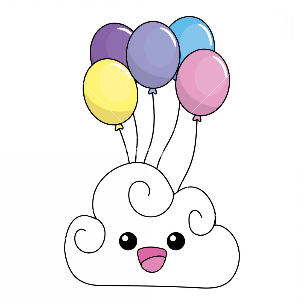 1200x1200 Cute Baby Cloud With Balloons Cartoon Vector Illustration Graphic