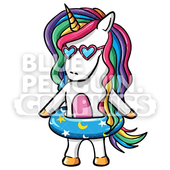 700x700 Girly Unicorn With Balloon For Swimming Vector Cartoon Clipart