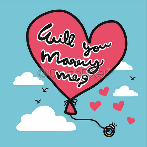 500x500 Will You Marry Me Balloon Cartoon Vector Illustration, Stock