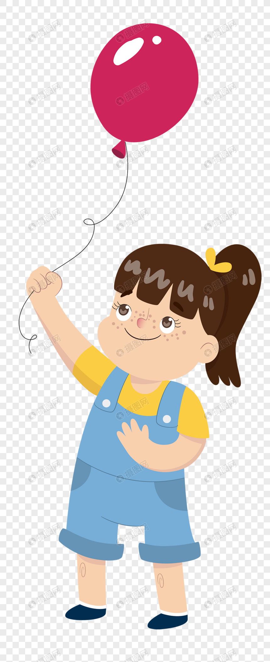 860x2104 Cartoon Cute Little Girl Playing Balloon Vector Diagram Png
