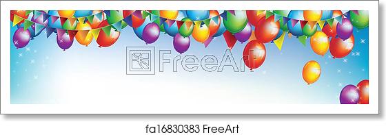 560x197 Free Art Print Of Background Flying Colorful Balloons, Vector